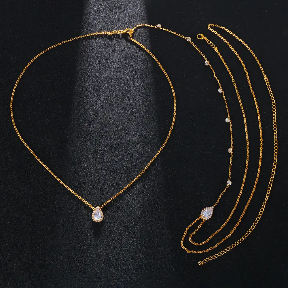 Zircon Back Chain Water Drop Necklace Body Accessories