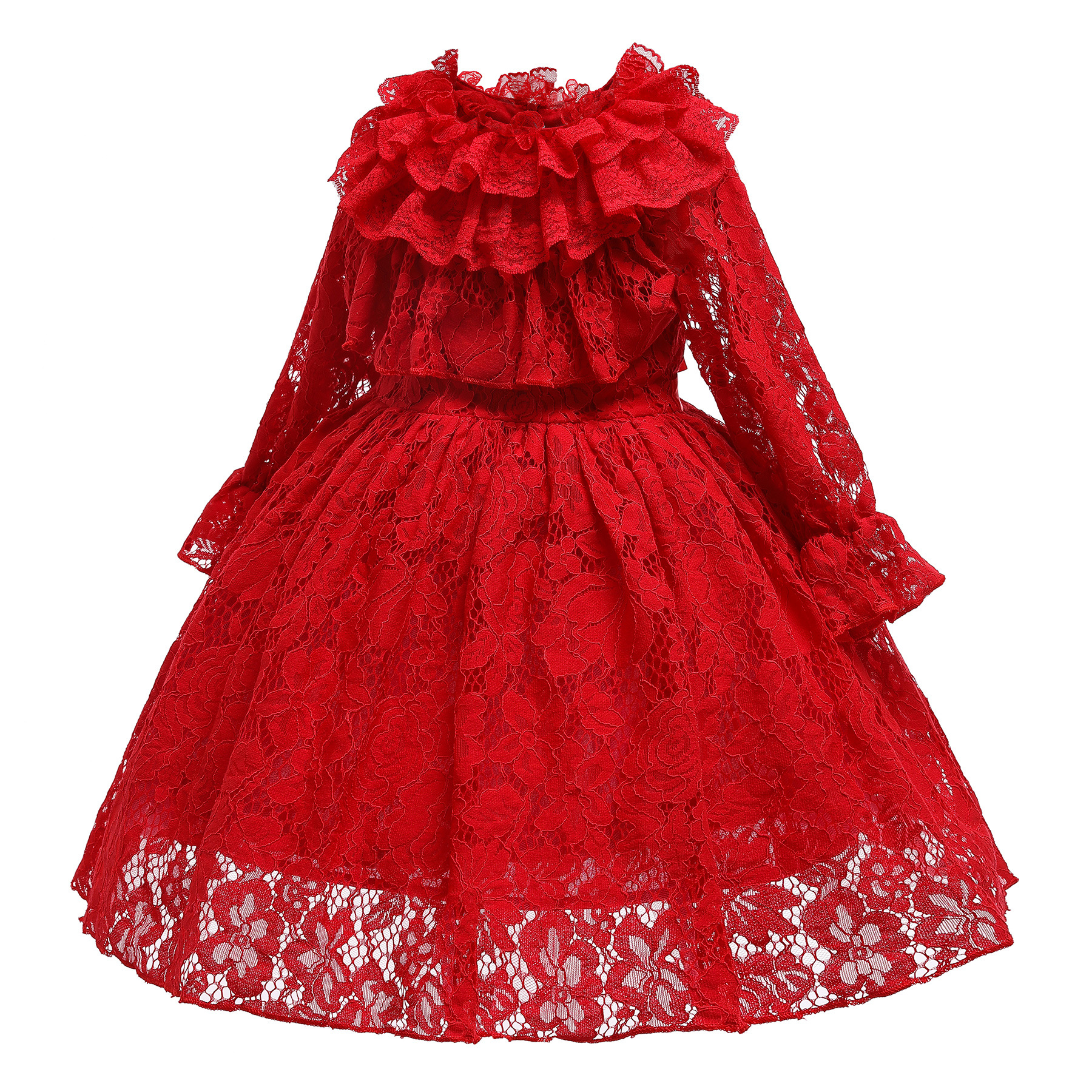 Fashion New Lace Birthday Flower Girl Christmas Long Sleeve Dress