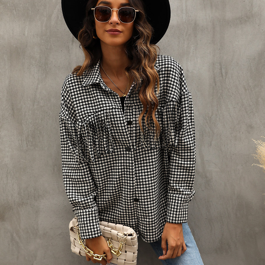 Title 3, Fashion Plaid Houndstooth Shirt Autumn Winter W...