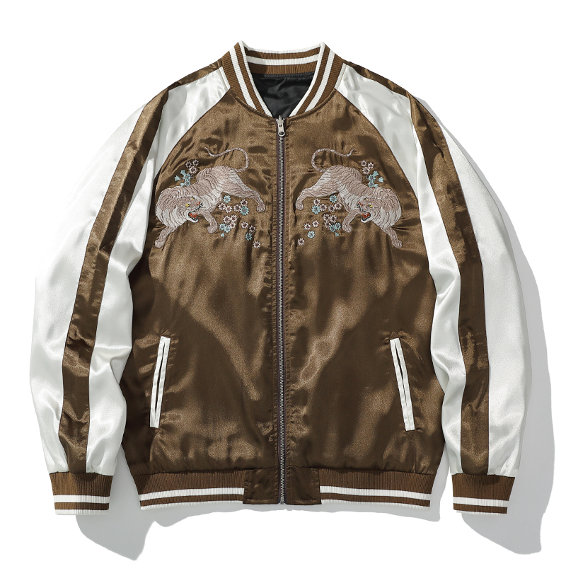 Title 5, He Tiger Embroidered Jacket Baseball Collar Coa...