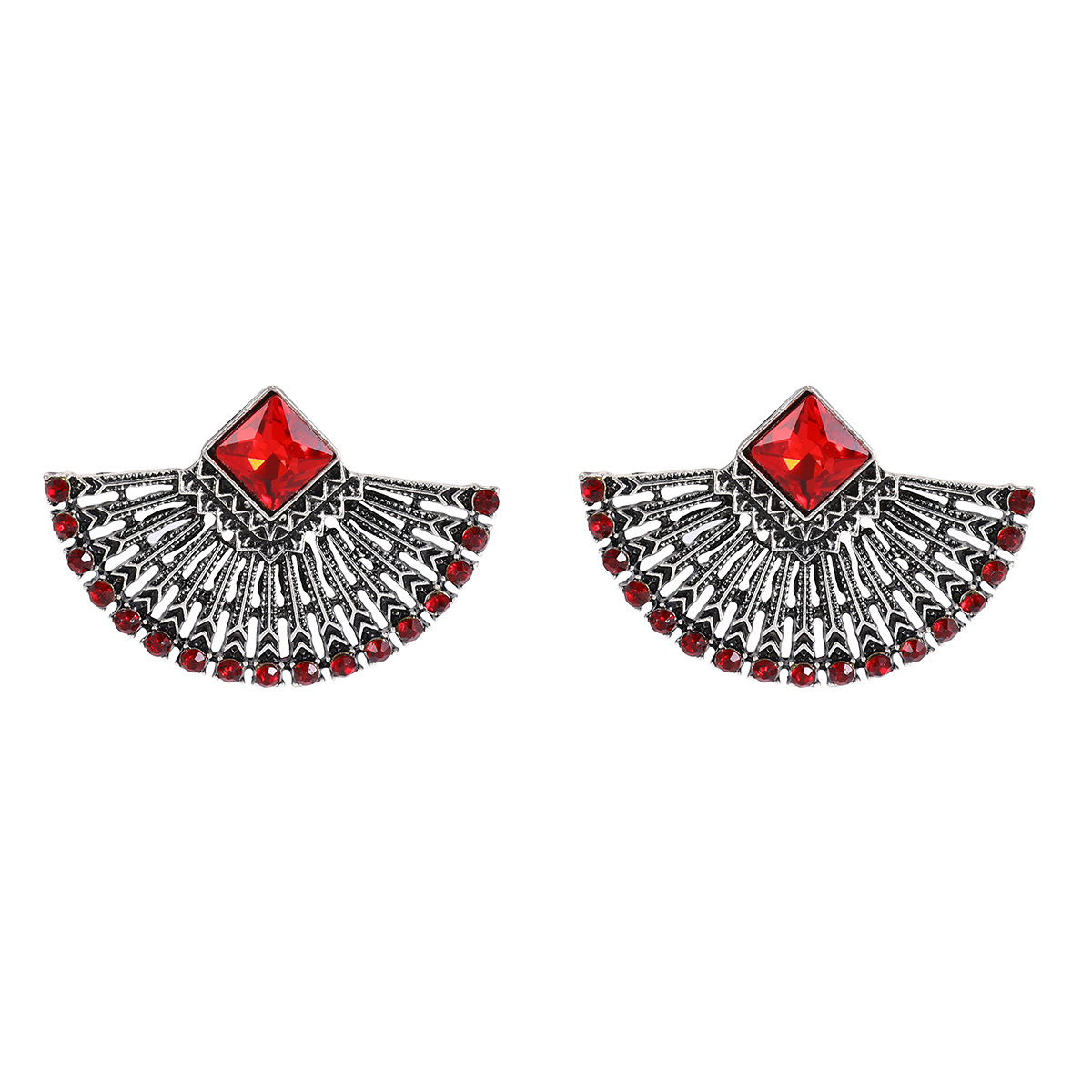 Vintage Palace Fan Shaped Gemstone Earrings