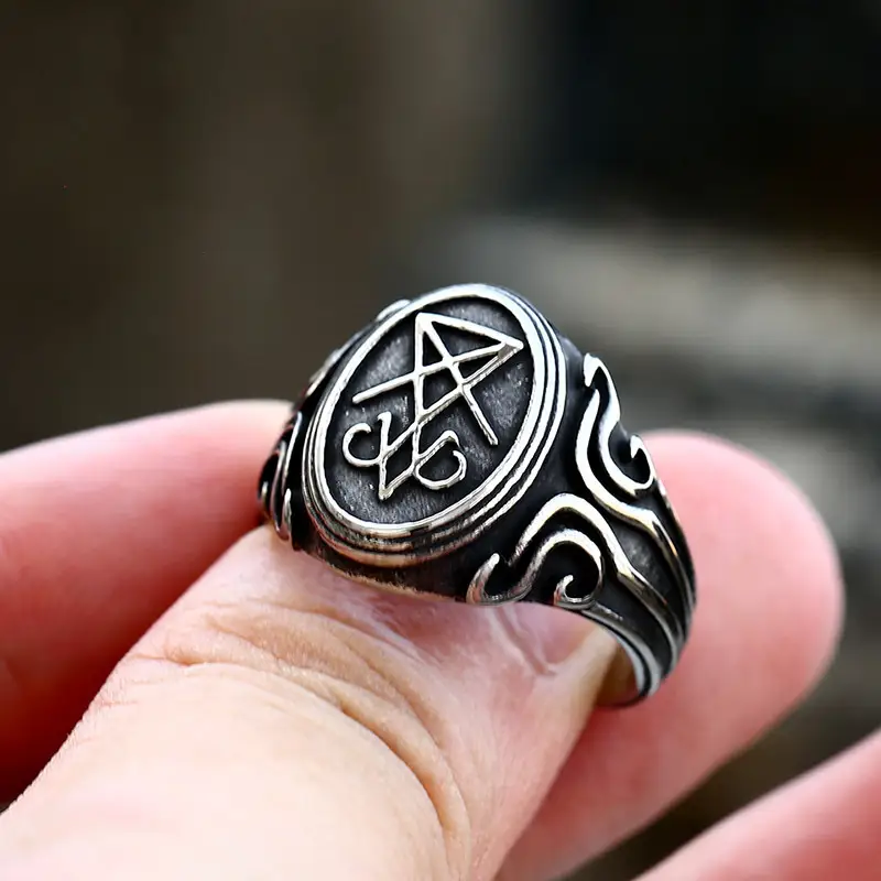 Stainless Steel Lucifer Satan Men's Ring