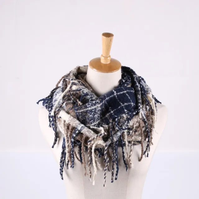Fashionable Warm Plaid Scarf All Match Navy Blue - Shop at LoveMi