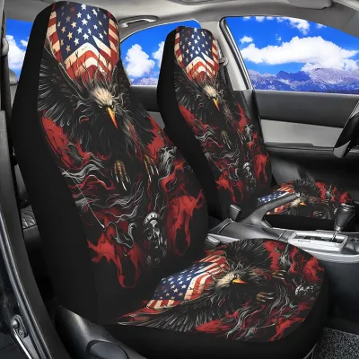 2 Front Car Seat Covers, Digitally Printed With An Eagle Pattern, Thin, Suitable For All Seasons, Fashionable Car Seat Covers