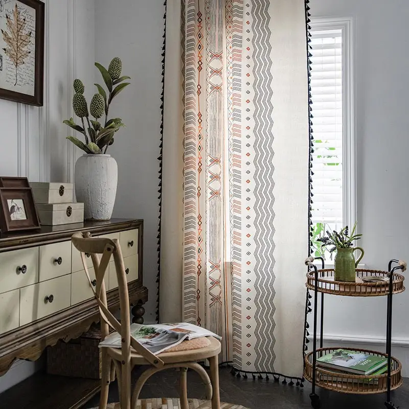 Boho Cream Cotton And Linen Print Sun