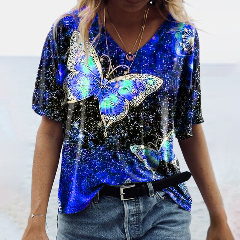 Title 6, Spring And Summer Short-sleeved Butterfly Print...