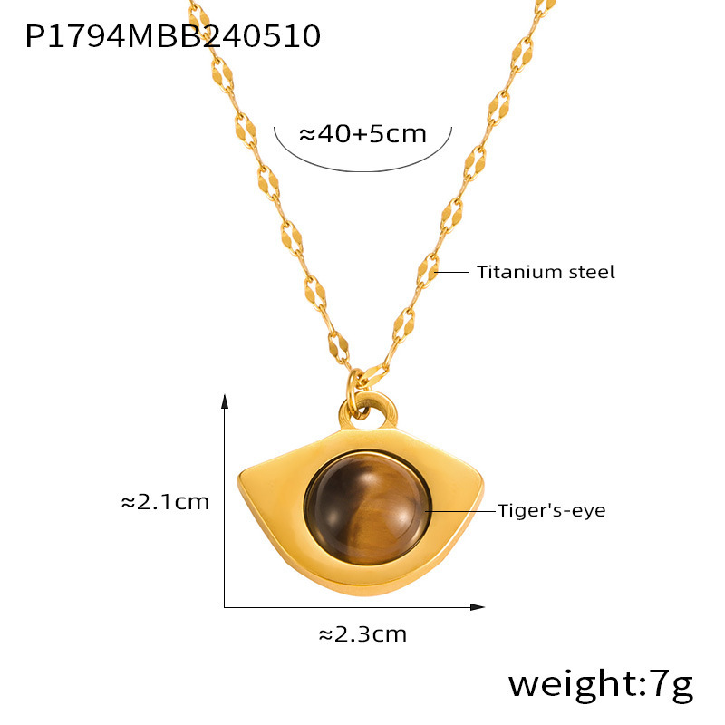 Vintage Natural Tiger-Eye Stone Necklace With Fish Mouth Design… thumbnail 2