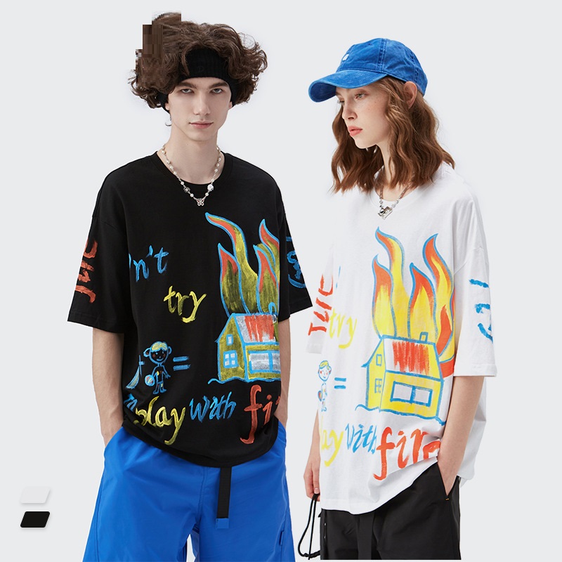 Street Crayon Hand Brush Short Sleeve T-shirt Top Men
