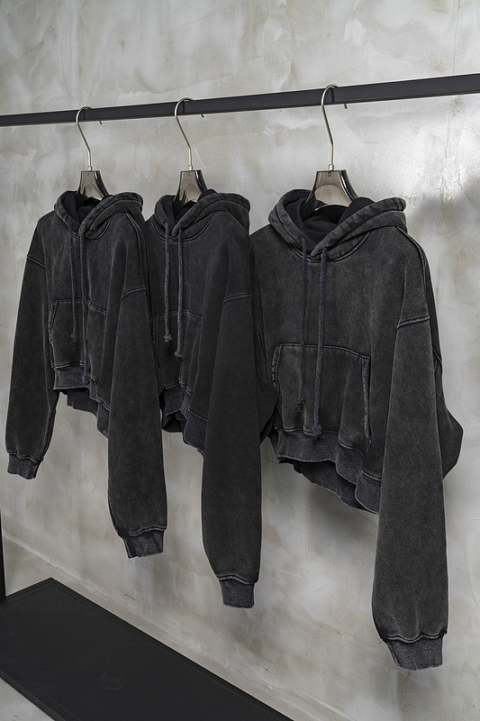 Vintage Washed Plush Shorts Hooded Women's Sweater