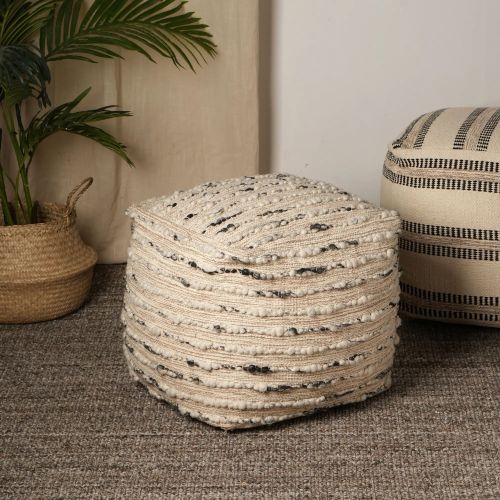 Neutral Retreat Pouf 18x18 Decorative Pouf For Living Room, Bedroom, & Home Decor