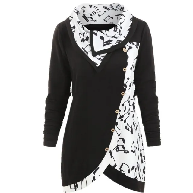 Women's Contrast Color Note Decorative Buttons Lapel Long Sleeve Coat White - Shop at LoveMi