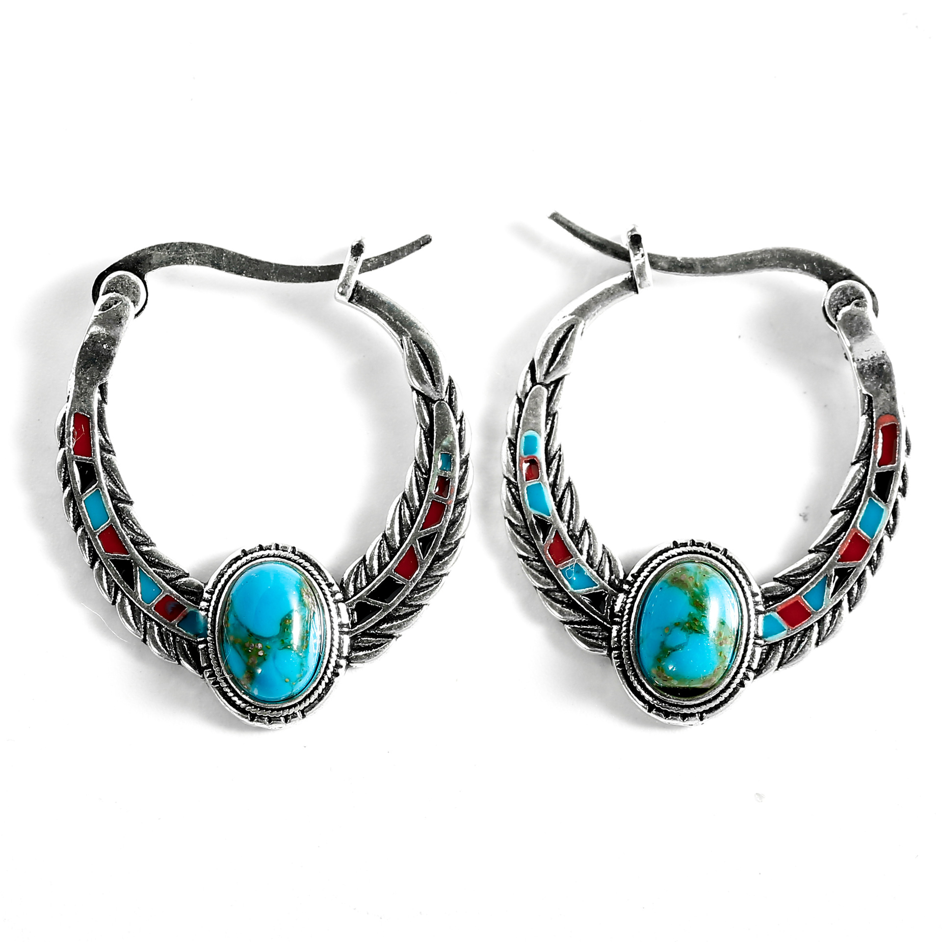 Inlaid Turquoise Eagle Feather Earrings Banquet Ladies Earrings