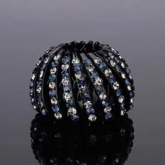 Korean Rhinestone Bird's Nest Pill Head Coiler - Blue Grey - View 1