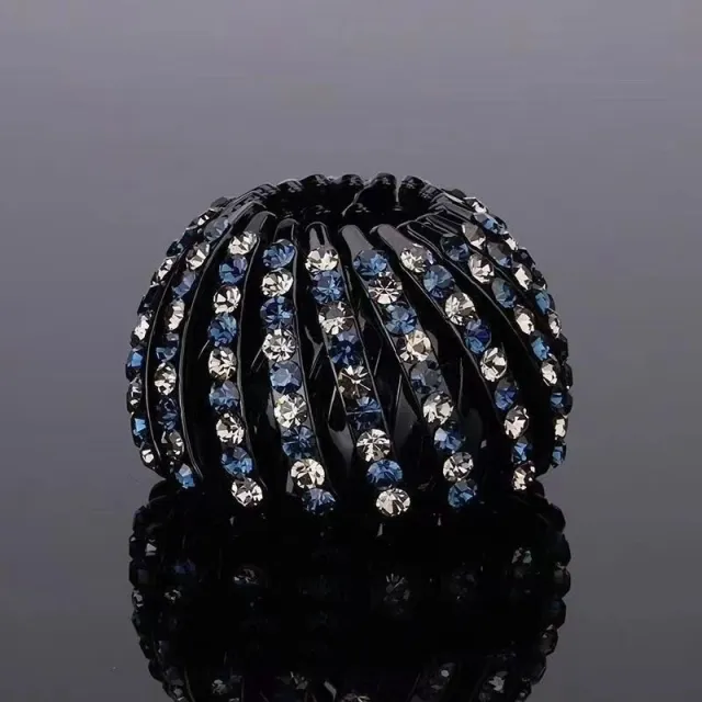 Korean Rhinestone Bird's Nest Pill Head Coiler Blue Gray - Shop at LoveMi
