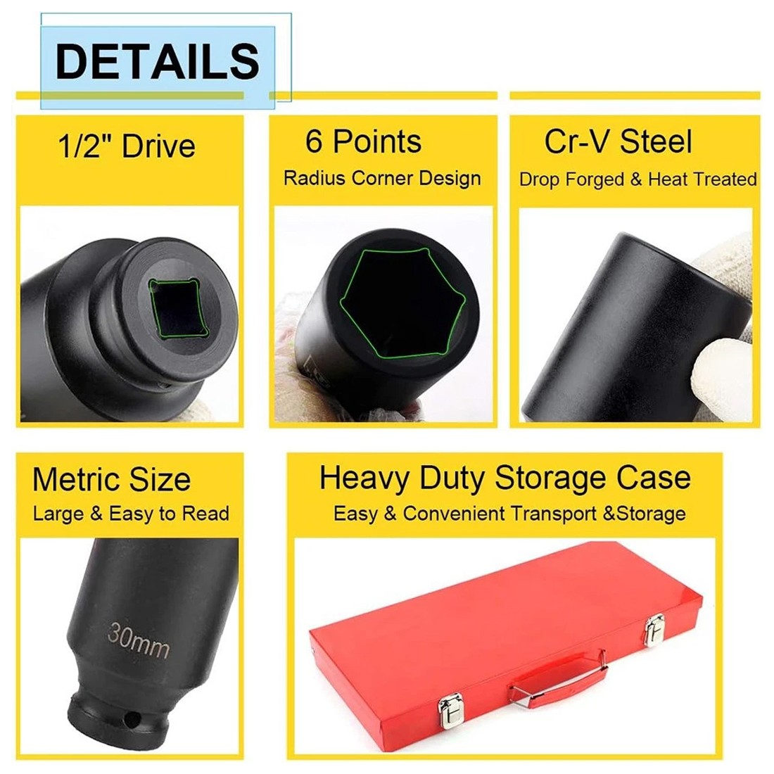 40 Piece Heavy Duty Car Truck Deep Impact Socket Set 1-2 Drive 8- 32mm Metric — image 8