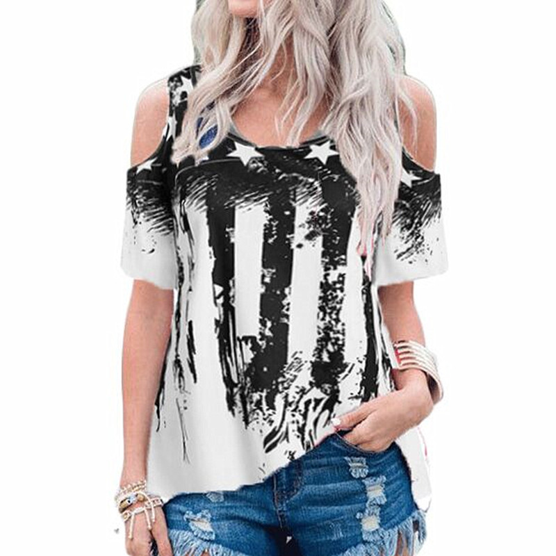 Title 2, Star Print Off-shoulder Short-sleeved Plus Size...