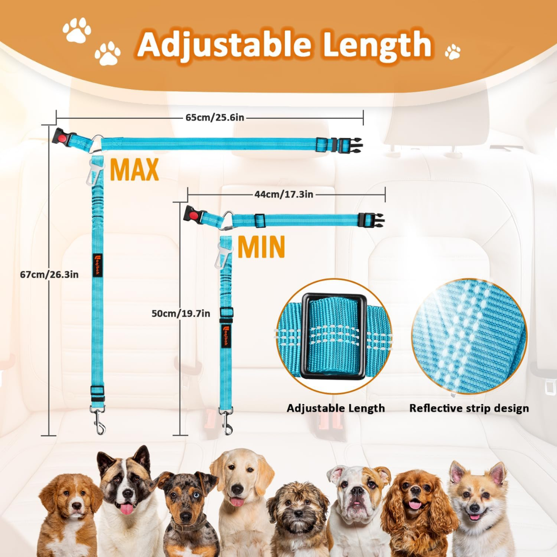 Removable Dog Seat Belt Harness For Car, 3 In 1 Pet Dog Car Seatbelt Leash, Retractable Restraint Secures To Vehicle Headrest — foto 2