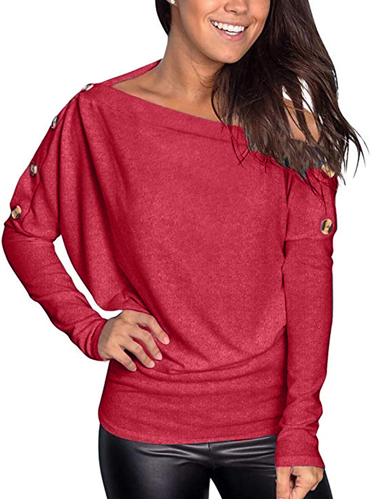 Title 3, Comfortable long-sleeved one-shoulder T-shirt w...