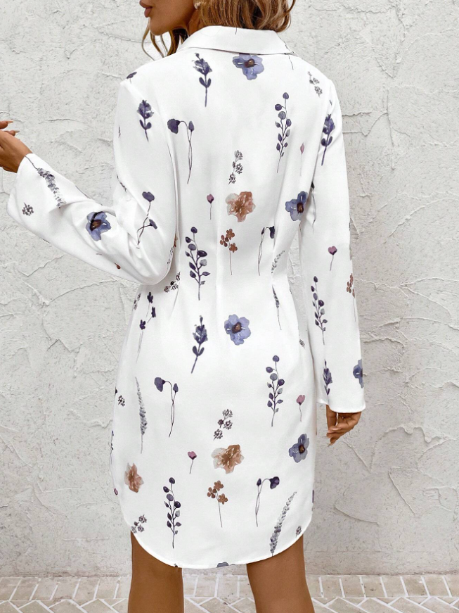 Women's Autumn Winter Fashionable Versatile Commuter Floral Print Shirt Dress