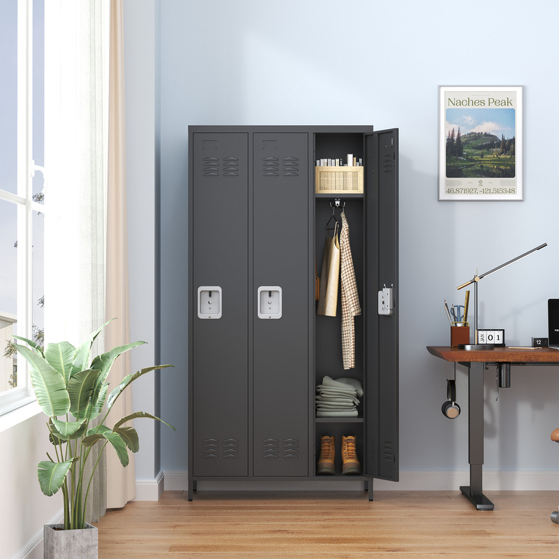 Serrures W de casier en acier 72 po à 3 portes pour les employés, armoire de rangement