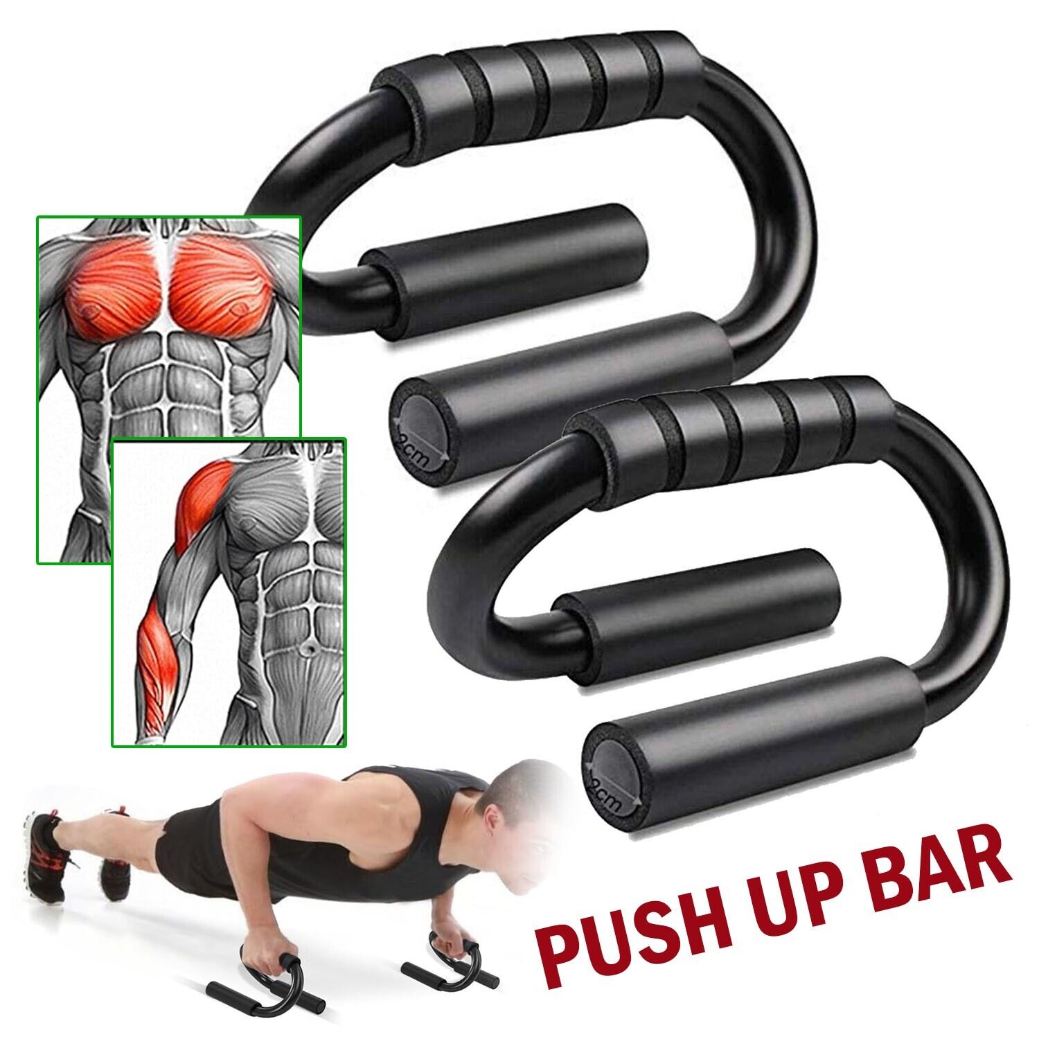 Push up bars for fitness workout exercises. We ship only inside the US, USPS First Class Package 2 Day Handling, 2-5 Day Shipping. Push Up Bars, Foam Grip, Unique Sturdy Structure Push-Up Stands, Perfect Strength Training Home Gym Push Up Handles for Floo