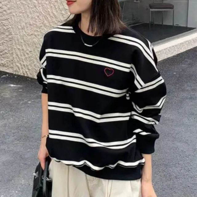 American Retro Striped Sweater For Women Black - Shop at LoveMi