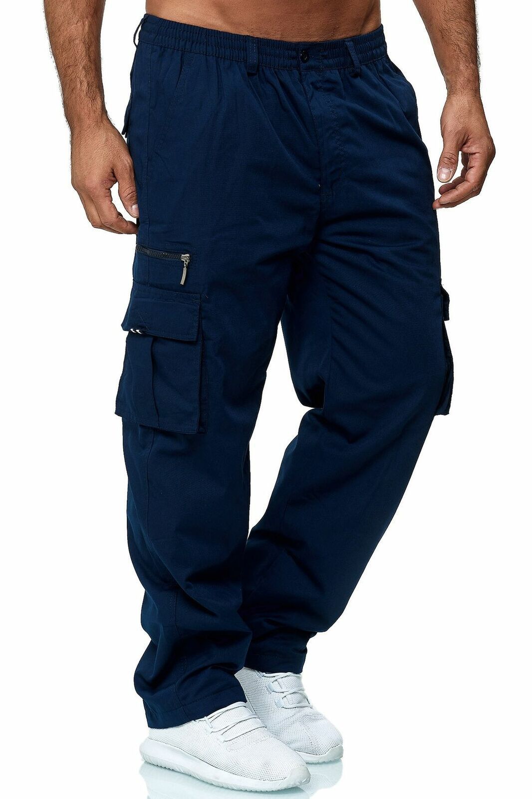 Men Casual Cargo Pants Loose Fit Multi-Pocket Cotton Work Trousers Outdoor Wear - Picture 9 of 10