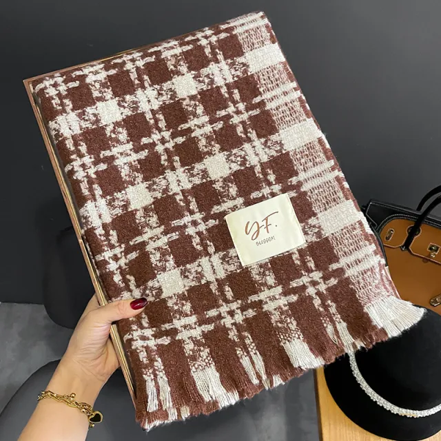New Cashmere Scarf Women's Check Thickened Gsj114 Coffee - Shop at LoveMi