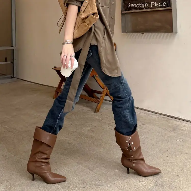 Women's Thin HighHeel Boots, Stylish Foldable TwoWay