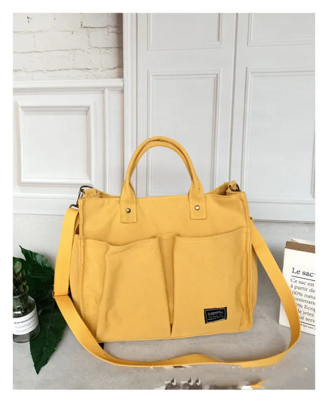 Fashion Cloth Student Casual Canvas Tote Bag Yellow - Shop at LoveMi