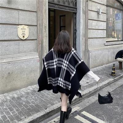 Wear A Cape Jacket And A Woolen Knitted Square Scarf