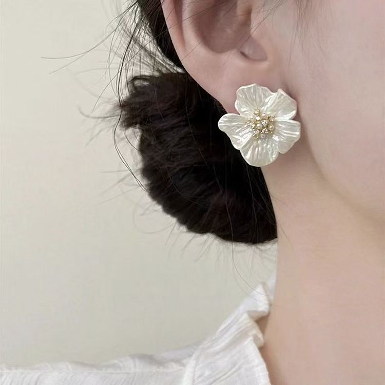 Acrylic Camellia Stud Earrings, picture 3 of 5