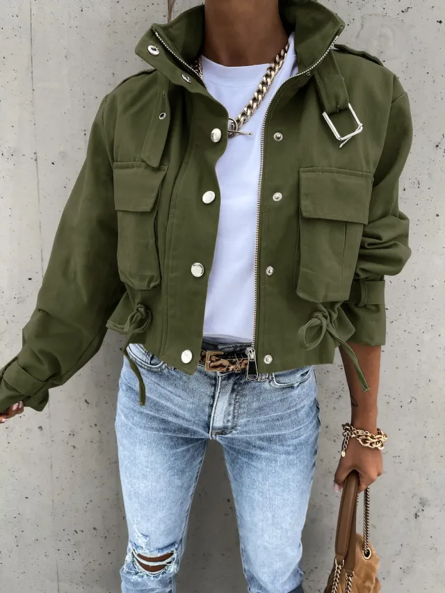 Autumn And Winter Motorcycle Jacket Coat Short Polyester Fiber Top Green - Shop at LoveMi