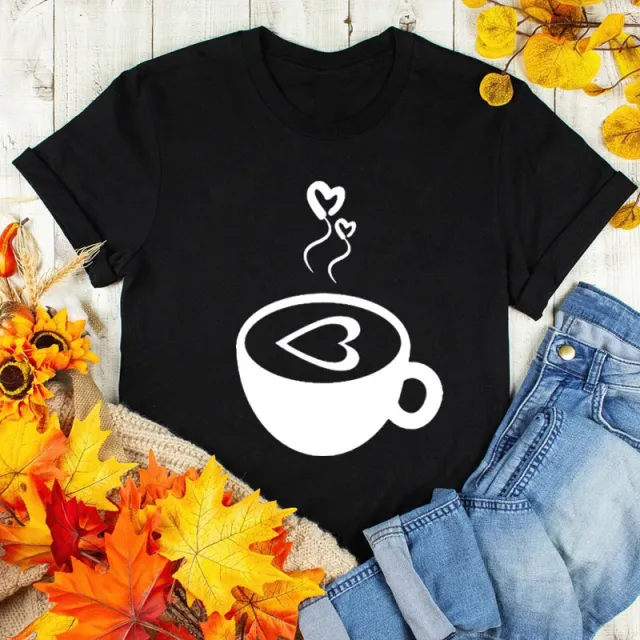 Coffee Love Casual Graphic Short Sleeve T Shirt Black G - Shop at LoveMi