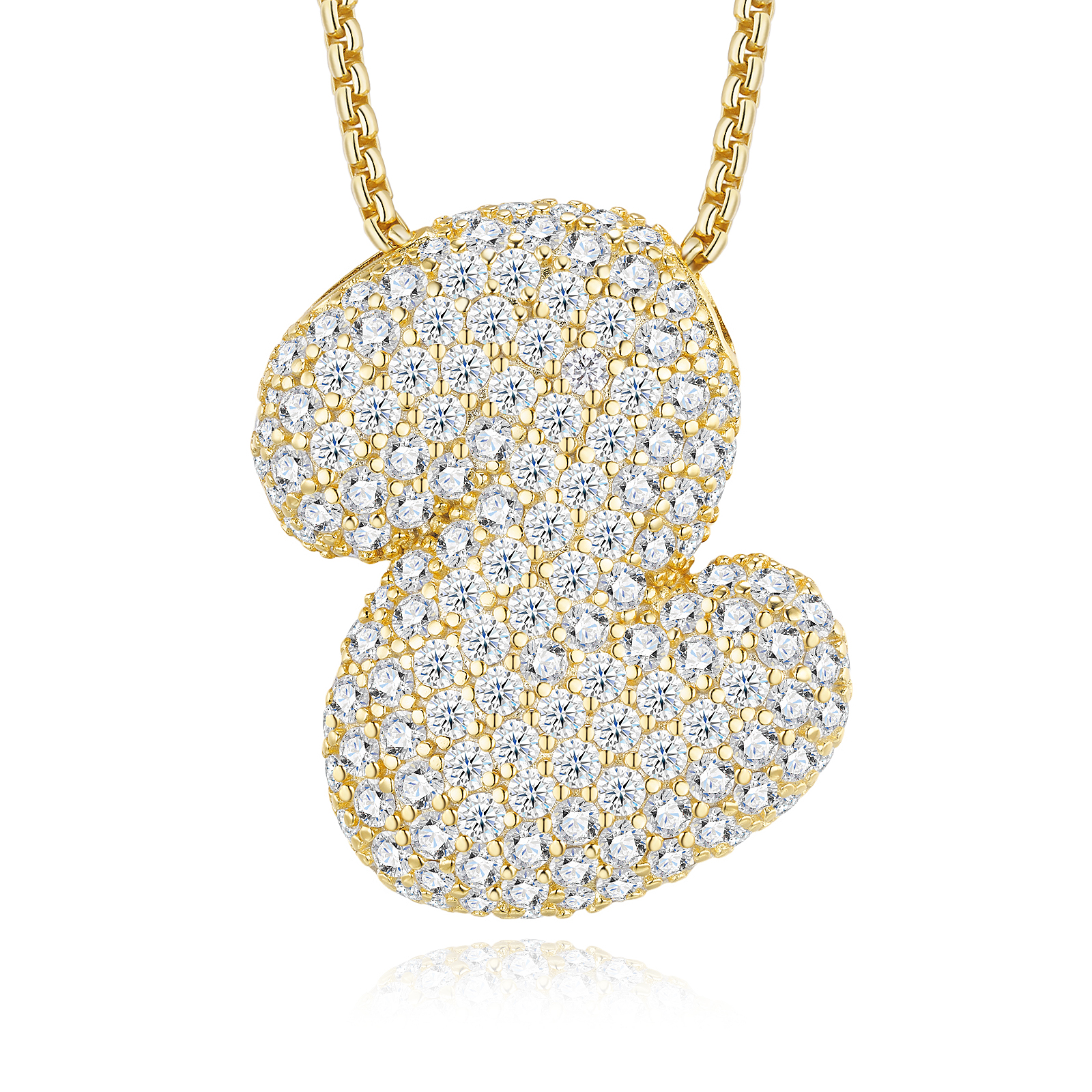 13.62g S925 Gold Plated Bubble Letter Initial Necklace For Women D Color VVS1 Moissanite Pendant With GRA Certificate, Heavy Solid Jewelry Gift Box Set A-Z