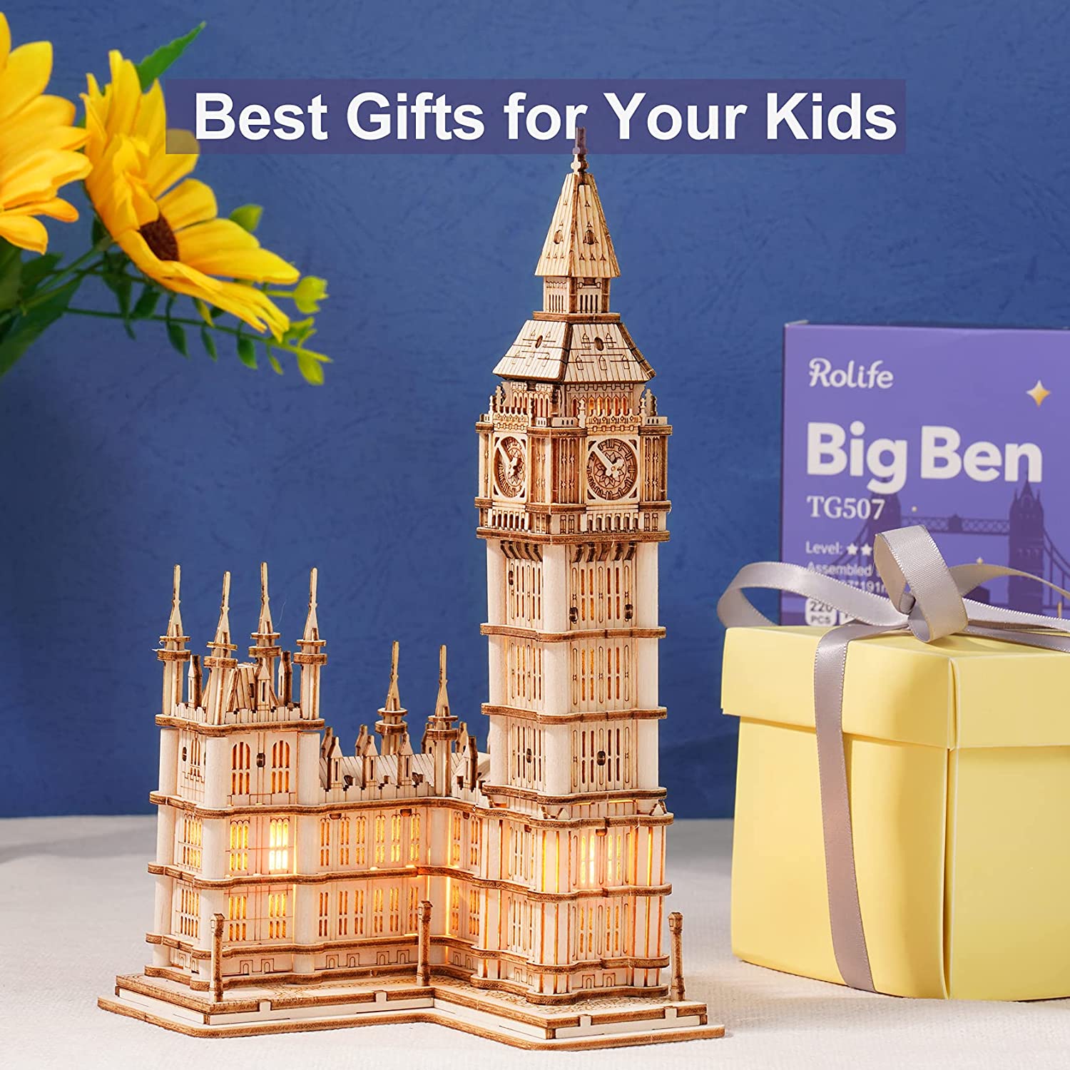 Rolife Big Ben 3D Wooden Puzzle - 220-piece London Architecture Model Set, DIY Collectible Building Toy For Teens And Adults, Unique Desktop Decoration