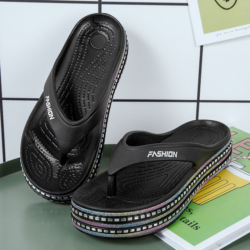 Women's Thick soled Beach Casual Fashion Slippers Black - Shop at LoveMi