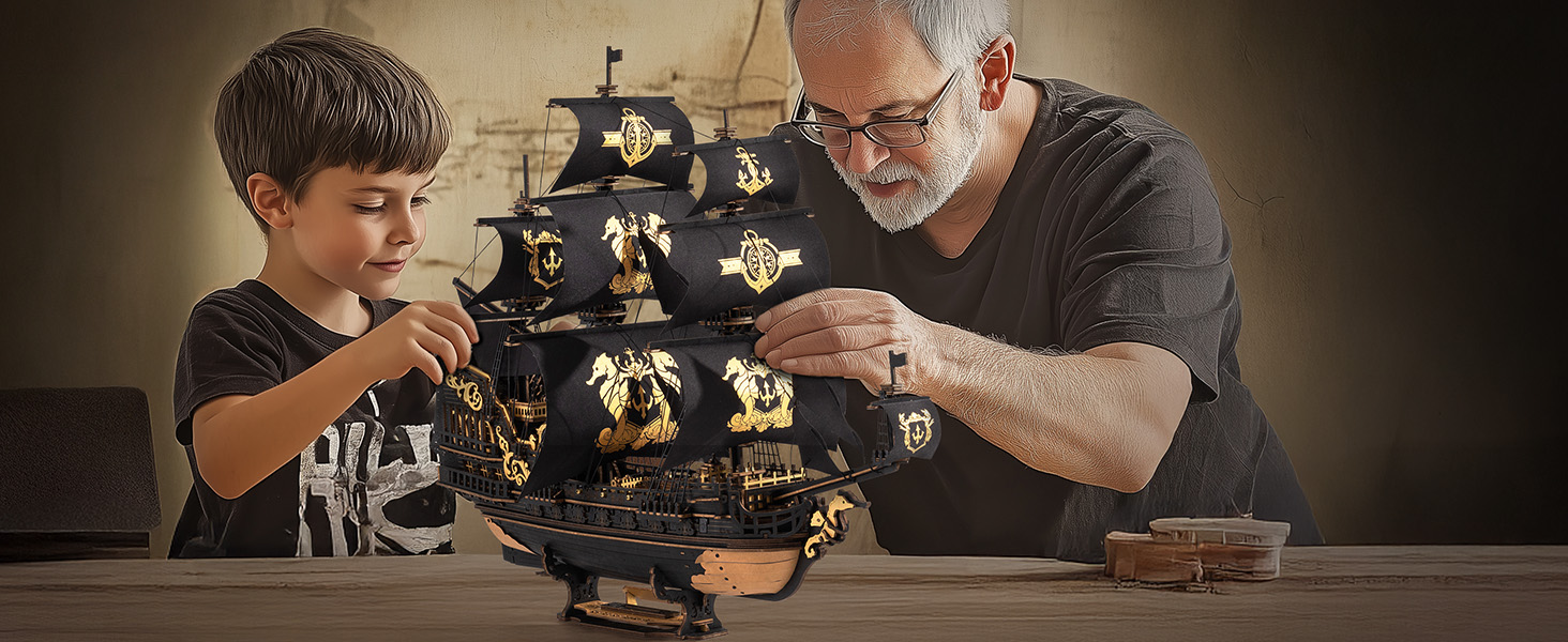 Title 3, ROKR 3D Wooden Ship Model Kit Seahorse Bark MCB...