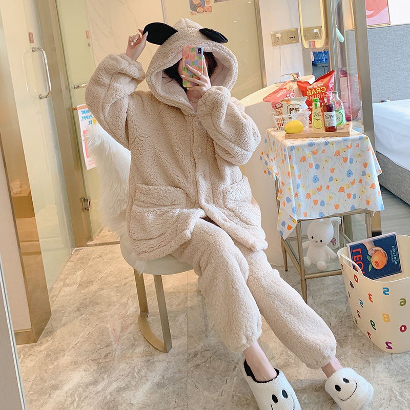 Title 1, Thickened Warm Lamb Cashmere Pajamas Women