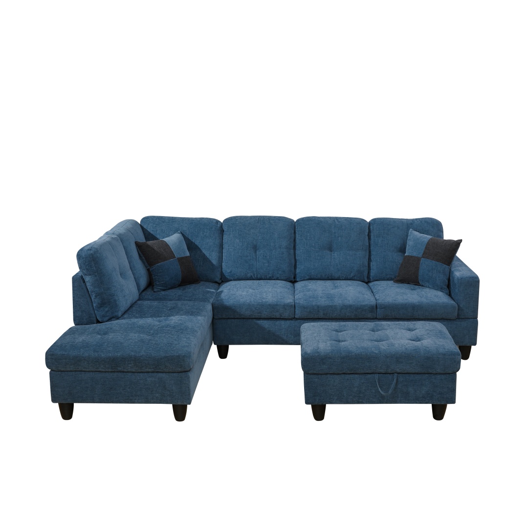 Pickup Only--Blue Flannel 3-Piece Couch Living Room Sofa Set