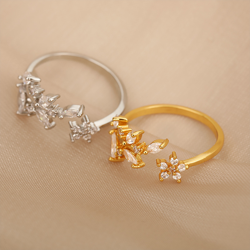 Golden Flower Branch And Leaf Adjustable  Ring