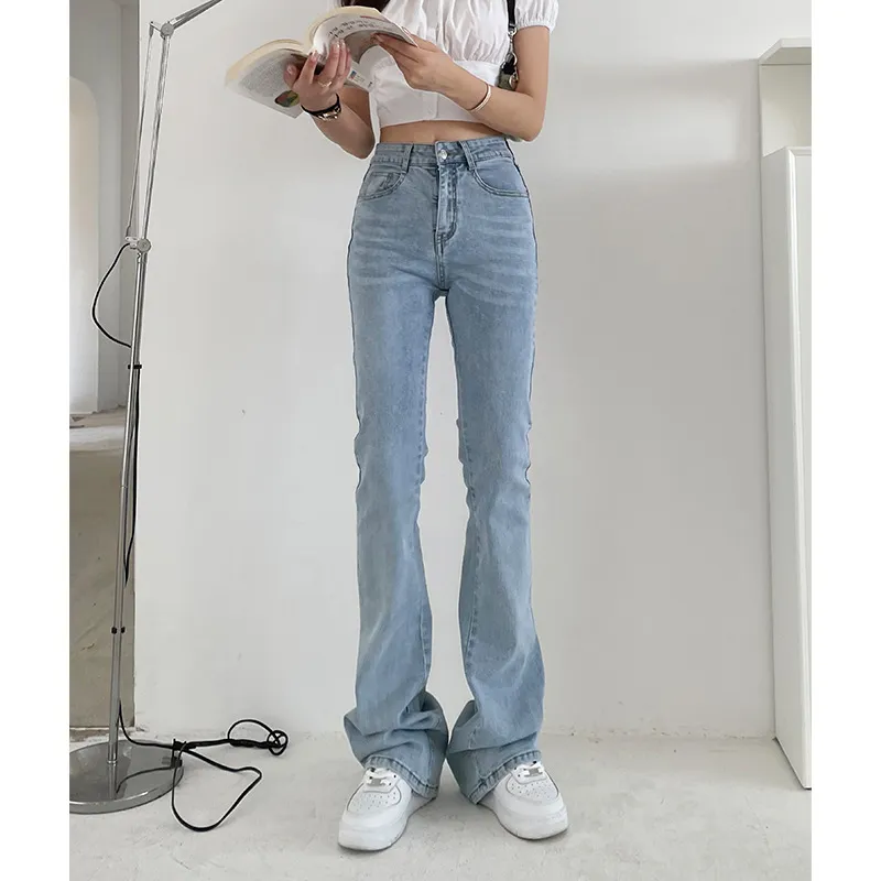 Women's High Waist Loose Tall Straight Flared Mopping Pants - Blue