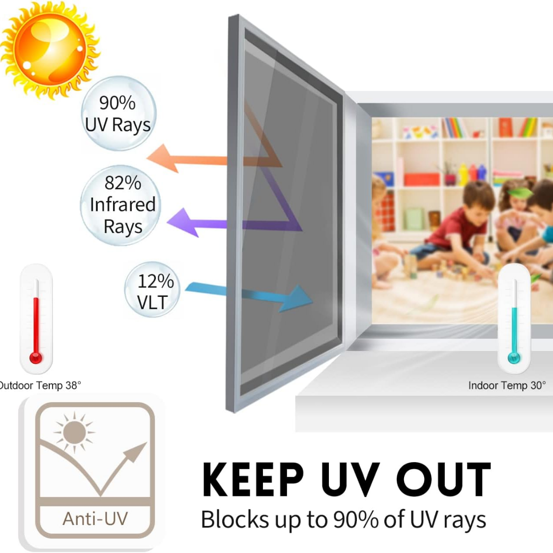Window Privacy Film One Way Daytime Privacy Static Cling Sun Blocking Anti UV Reflective Window