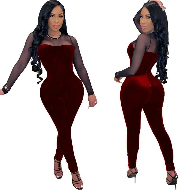 Ladies Jumpsuit Long Sleeve Designer Sexy Elegant Fashion Slim Fit Pullover Comfortable Wine - Shop at LoveMi