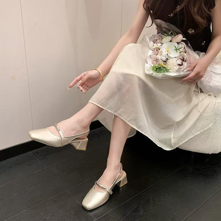 Women Fashion Square Toe High Heels, Comfortable Height Increasing Shoes For Petites, French Closed Toe Backless Sandals, New Arrival Summer 2026 product image
