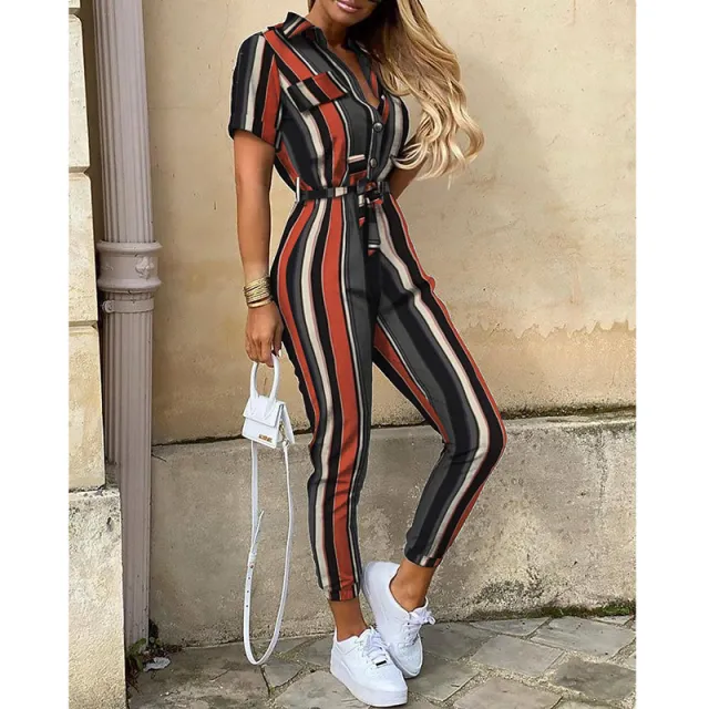 Casual Lapel Printed Belt Overalls Color - Shop at LoveMi
