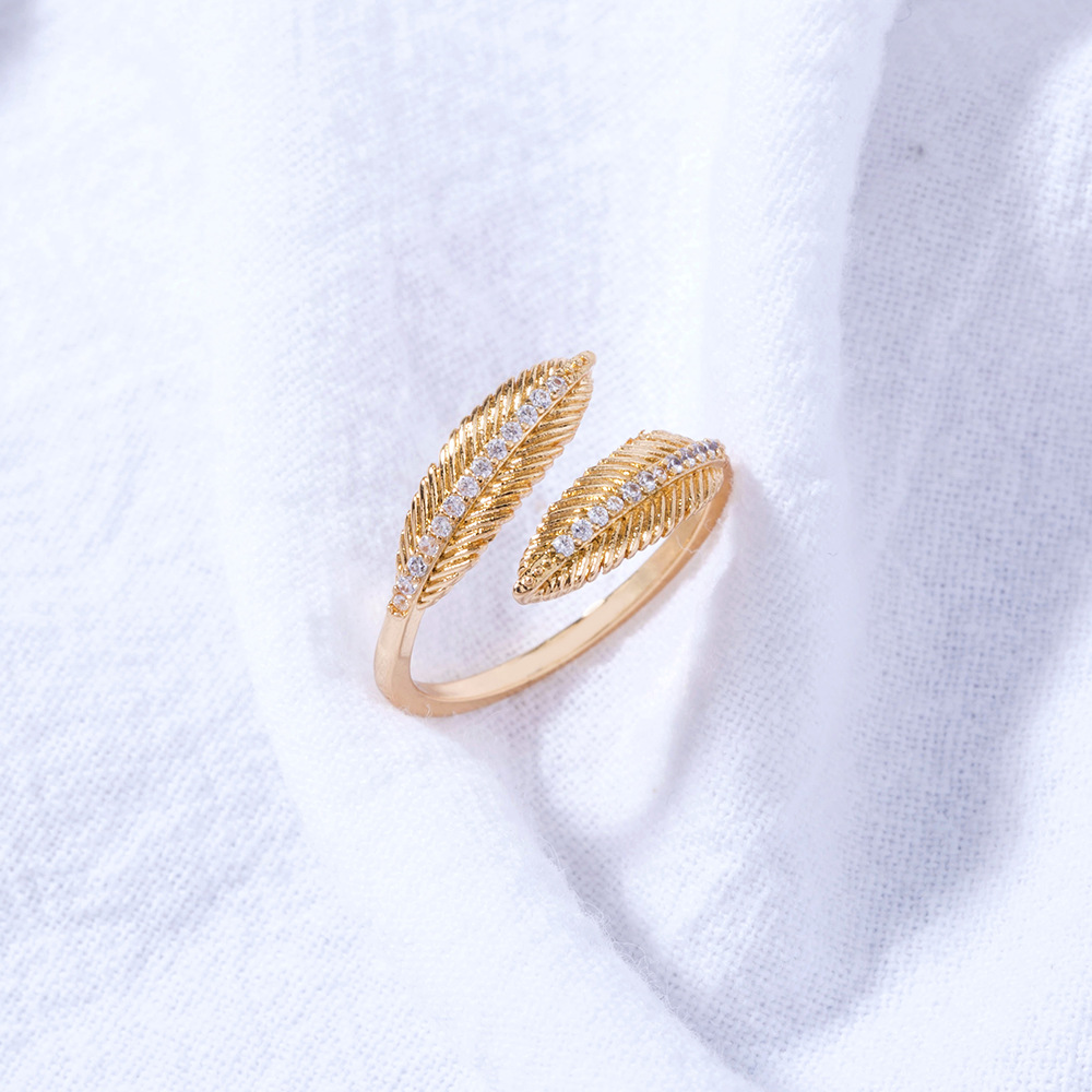 Simple Micro-inlaid Feather Zircon Ring Female Wild