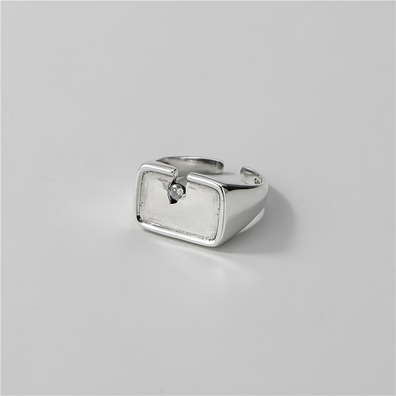 S925 Sterling Silver Broken Distressed Zircon Geometric Square Ring