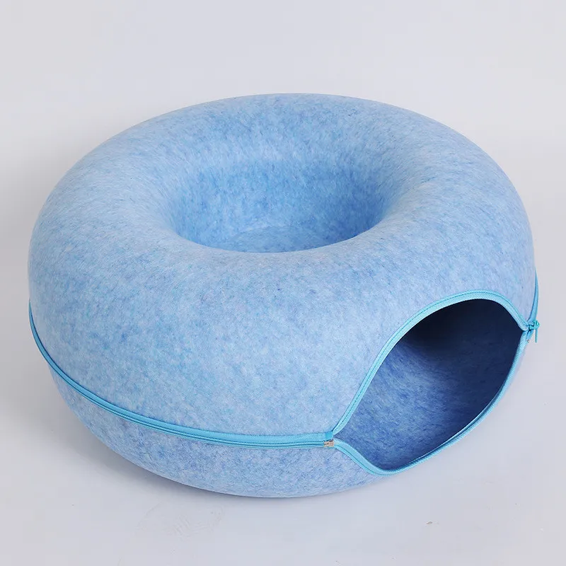Four Seasons Available Cat Nest Round Woolen Felt Pet Dual-use Cat Nest Tunnel Interactive Training Toy Grey Felt Cat Nest - Blue