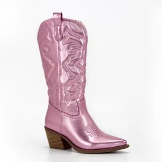 Women's Vintage Big Waist Chunky Heel High Cowboy Boots - Pink